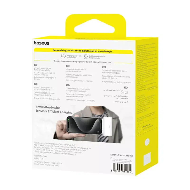 Nešiojamas įkroviklis (powerbank) Baseus Compact IP 5000 mAh 20 W (baltas)