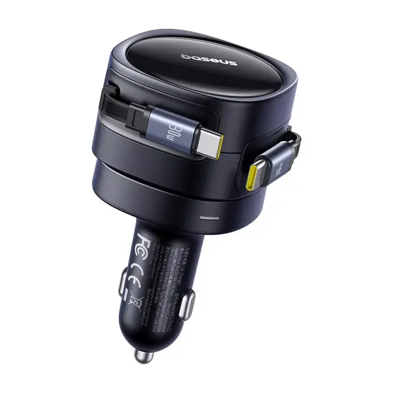 Automobilinis įkroviklis Baseus Enjoyment Max 60W su integruotais USB-C laidais, 60W išėjimas