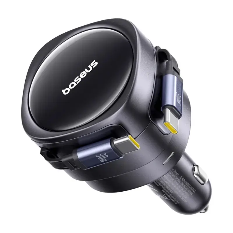 Automobilinis įkroviklis Baseus Enjoyment Max 60W su integruotais USB-C laidais, 60W išėjimas