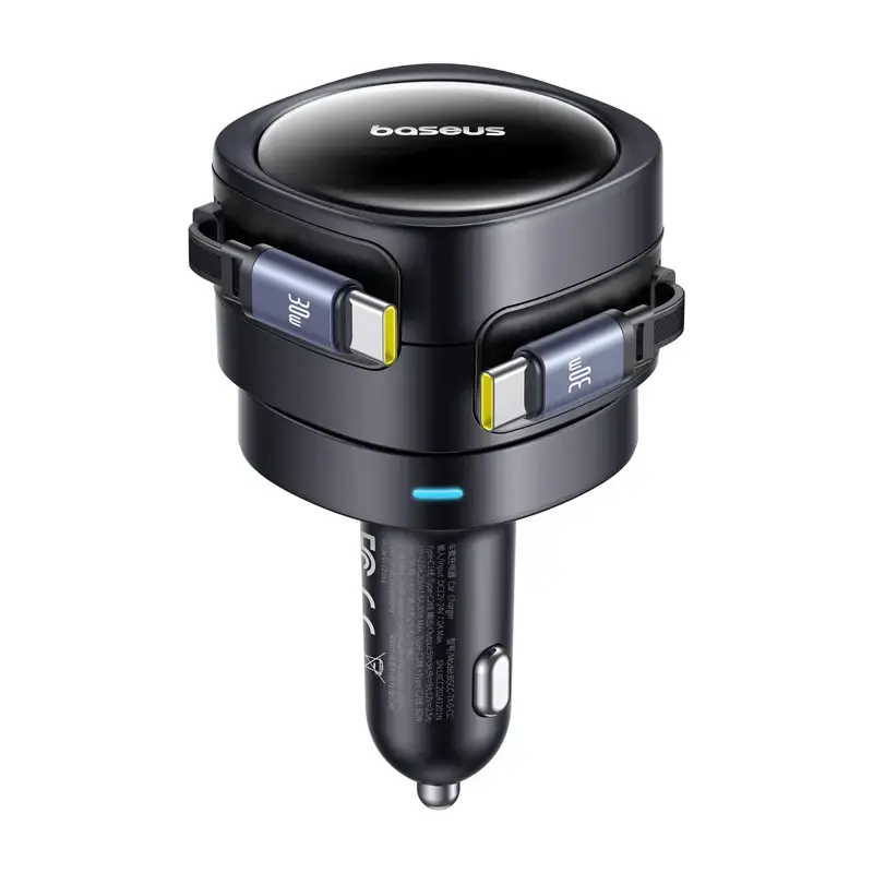 Automobilinis įkroviklis Baseus Enjoyment Max 60W su integruotais USB-C laidais, 60W išėjimas