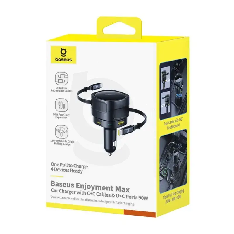 Automobilinis įkroviklis Baseus Enjoyment Max 90W su USB-C ir USB-A prievadais