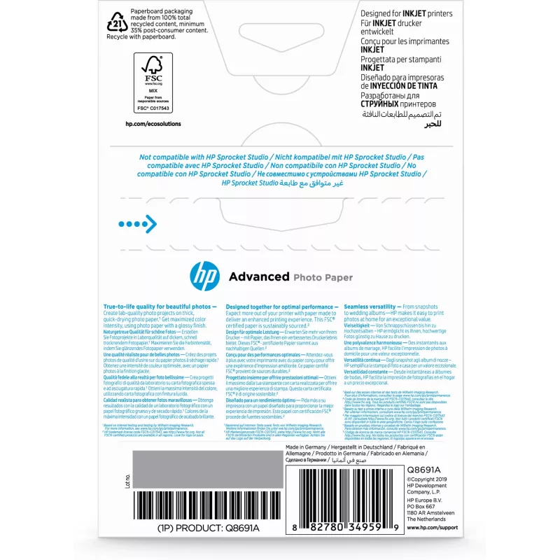 HP Advanced Photo Paper Glossy 250 g/m² 10x15 cm (101x152 mm) 25 lapų