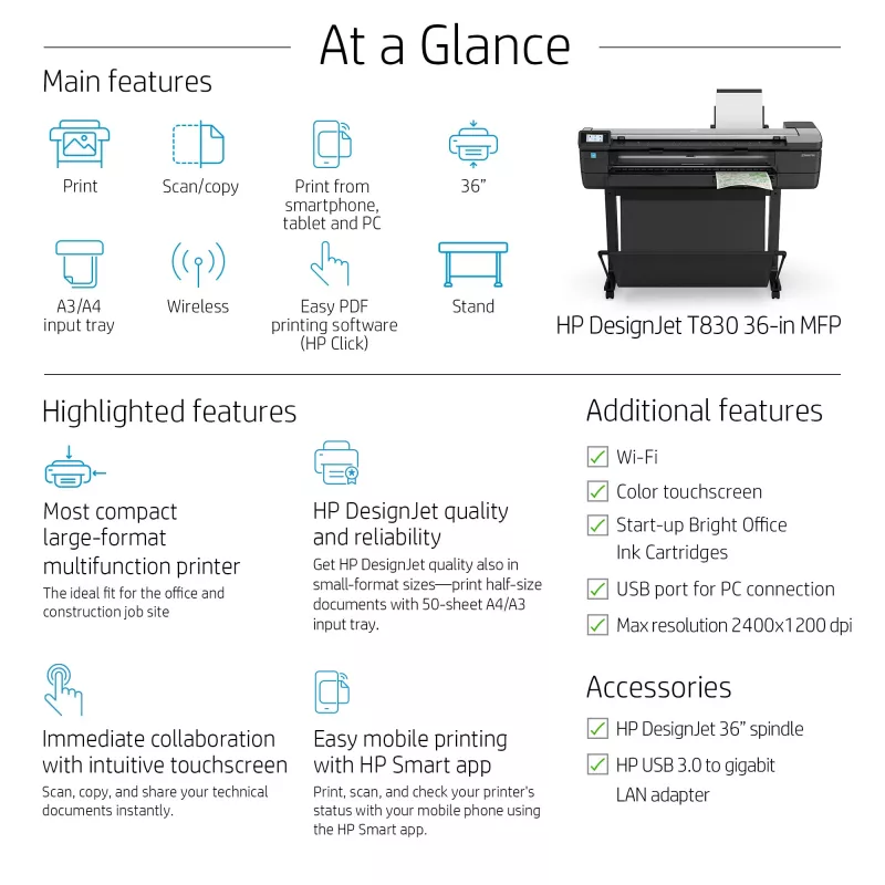 HP DesignJet T830 24 colių daugiafunkcis didelio formato spausdintuvas