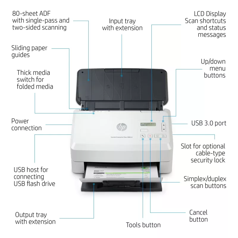 HP Scanjet Enterprise Flow 5000 s5 lakštinis skaitytuvas 600 x 600 DPI A4 baltas