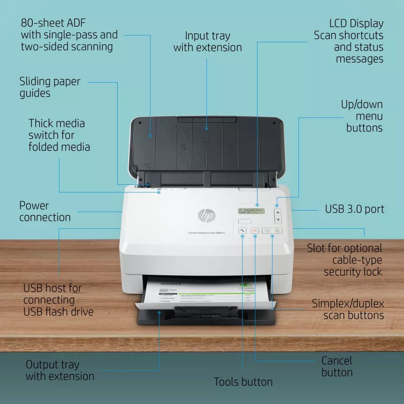 HP Scanjet Enterprise Flow 5000 s5 lakštinis skaitytuvas 600 x 600 DPI A4 baltas