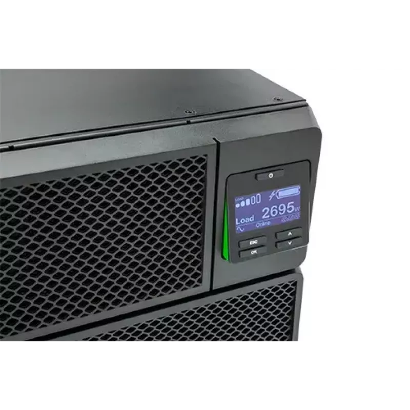 APC Smart-UPS On-Line SRT5KRMXLI-6W, 5kVA, stelažinis 3U, 230V, 6x C13+4x C19, tinklo kortelė, prailgintas veikimo laikas, su bėgeliais, 6 metų garantija