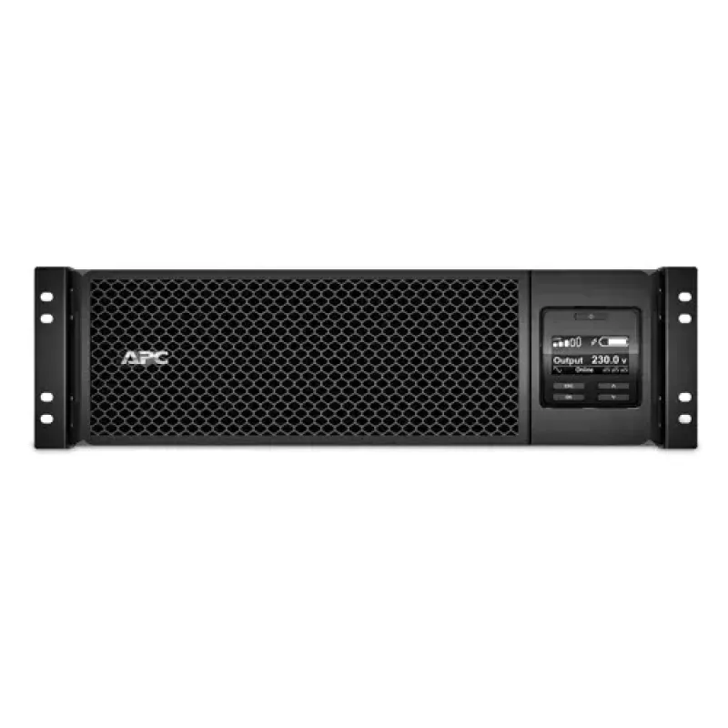 APC Smart-UPS On-Line SRT5KRMXLI-6W, 5kVA, stelažinis 3U, 230V, 6x C13+4x C19, tinklo kortelė, prailgintas veikimo laikas, su bėgeliais, 6 metų garantija