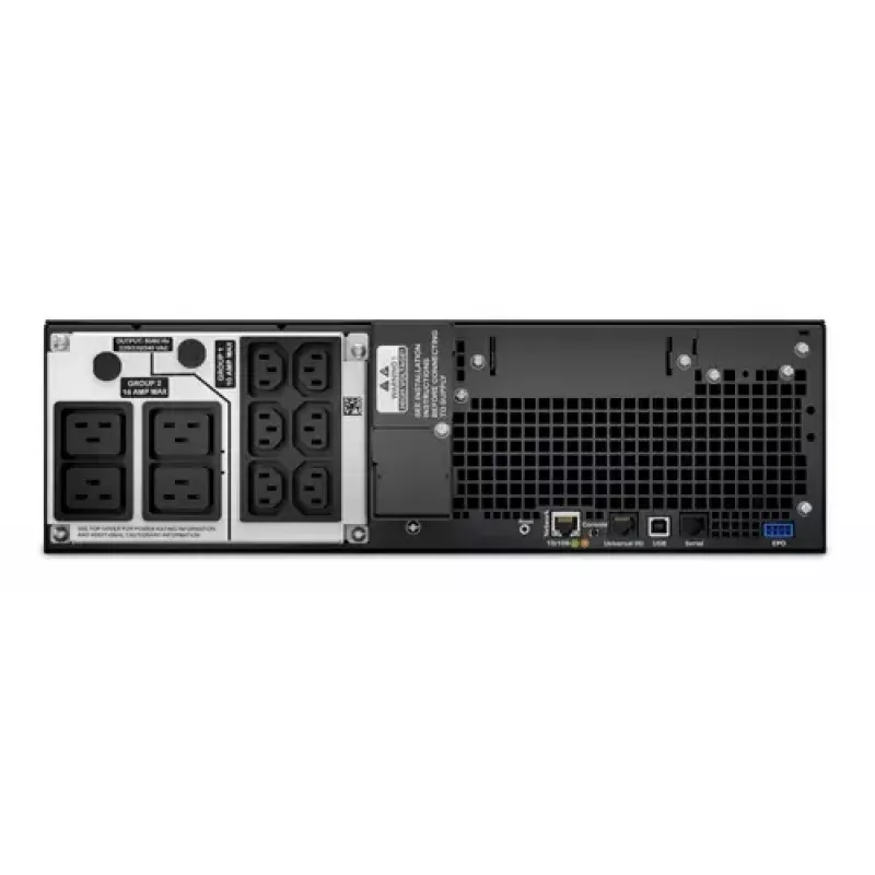 APC Smart-UPS On-Line SRT5KRMXLI-6W, 5kVA, stelažinis 3U, 230V, 6x C13+4x C19, tinklo kortelė, prailgintas veikimo laikas, su bėgeliais, 6 metų garantija