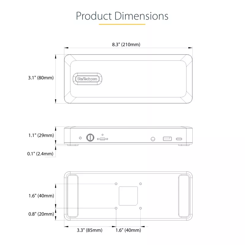 StarTech.com DK31C3MNCRUE USB-C dokavimo stotelė / prievadų replikatorius, laidinis, USB 3.2 Gen 2 (3.1 Gen 2) Type-C