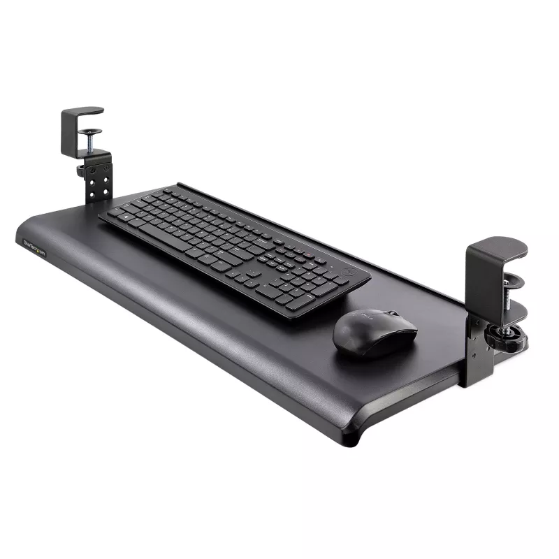 StarTech.com po stalu montuojama klaviatūros lentyna, užspaudžiama ergonomiška klaviatūros laikiklis, iki 12 kg, slankiojanti klaviatūros ir pelės dėžė su C-spaustuvais, reguliuojamo aukščio (3,9/4,7/5,5 col.)