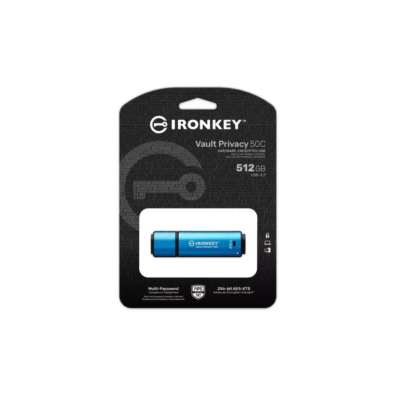 Kingston Technology IronKey 512GB USB-C Vault Privacy 50C AES-256 šifruotas, FIPS 197 sertifikuotas