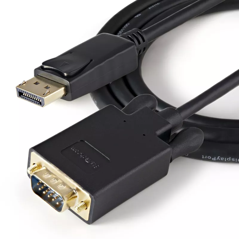 Juodas aktyvus StarTech.com DP2VGAMM3B DisplayPort–VGA kabelis, 3 pėdos (1 m), 1920x1200, fiksuojamas DP kištukas