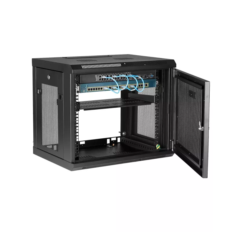 StarTech.com 2-Post 9U sieninis tinklo spintos korpusas su 1U lentyna, 19 colių sieninis serverio stovas duomenų / tinklo / AV / elektronikos / kompiuterinės įrangos montavimui, mažas vėdinamas korpusas