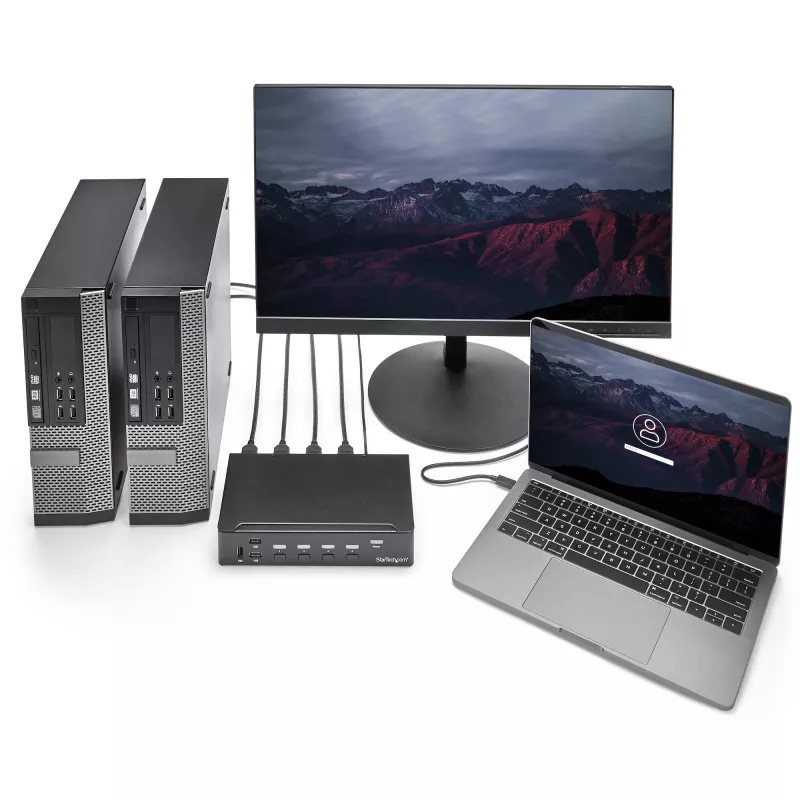StarTech.com 4 prievadų HDMI KVM jungiklis su USB 3.0 – 1080p, 1920 x 1080 pikselių, montavimas į stelažą, juoda