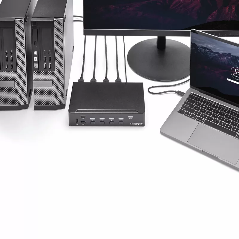 StarTech.com 4 prievadų HDMI KVM jungiklis su USB 3.0 – 1080p, 1920 x 1080 pikselių, montavimas į stelažą, juoda