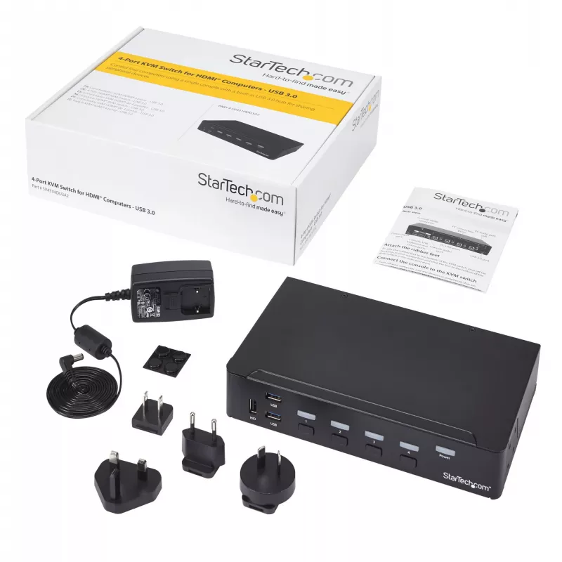 StarTech.com 4 prievadų HDMI KVM jungiklis su USB 3.0 – 1080p, 1920 x 1080 pikselių, montavimas į stelažą, juoda