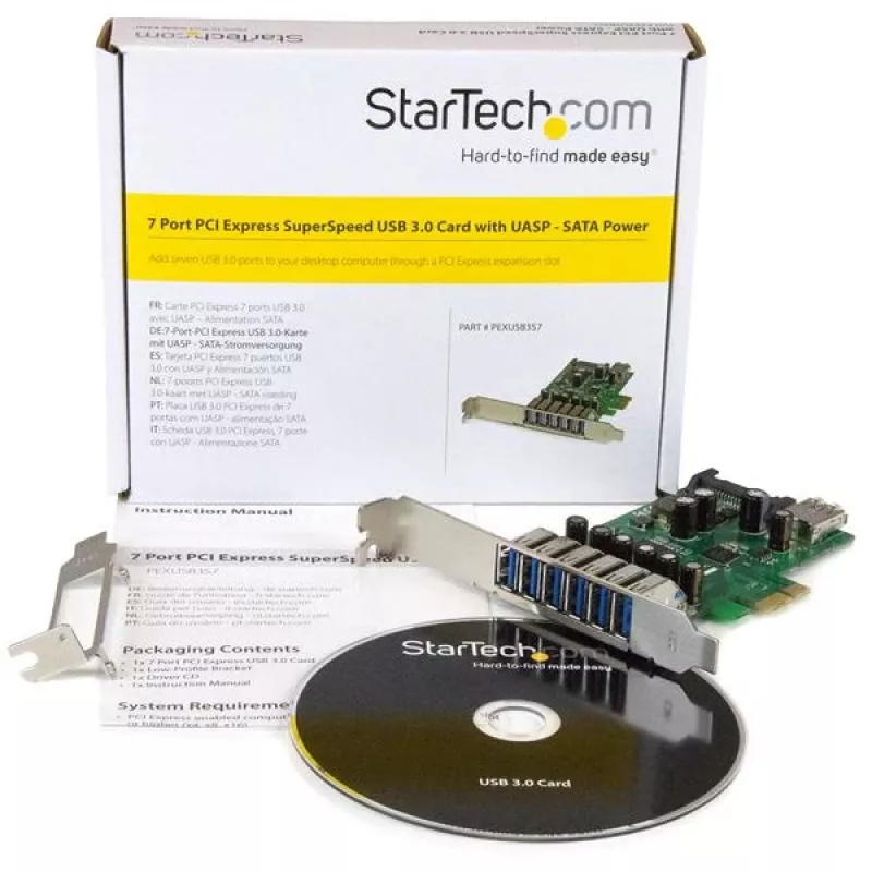 StarTech.com 7 prievadų PCI Express USB 3.0 kortelė – standartinė ir mažo profilio konstrukcija