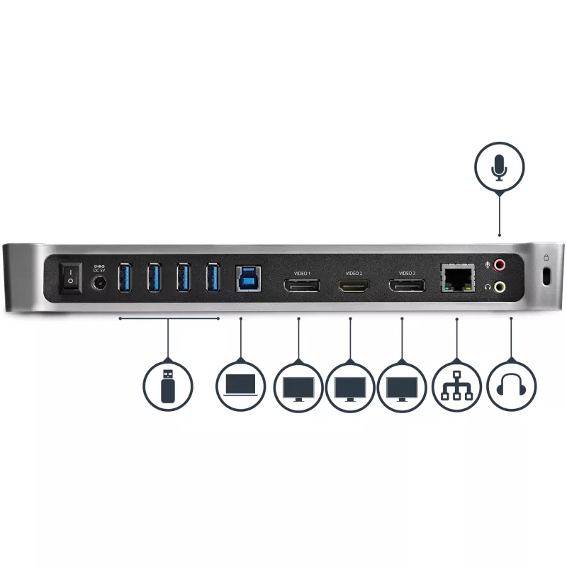 StarTech.com USB 3.0 dokavimo stotelė trims monitoriams – 1x HDMI – 2x DisplayPort
