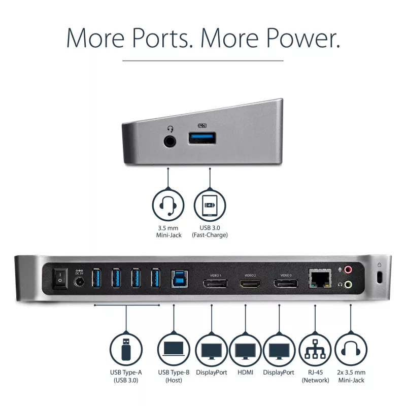 StarTech.com USB 3.0 dokavimo stotelė trims monitoriams – 1x HDMI – 2x DisplayPort