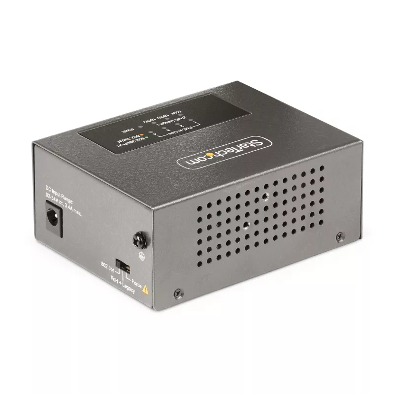 StarTech.com 4 prievadų kelių gigabitų PoE++ injektorius, 5/2,5/1G Ethernet (NBASE-T), PoE/PoE+/PoE++ (802.3af/802.3at/802.3bt), 160W galios biudžetas, montavimas ant sienos/DIN bėgio, nevaldomas