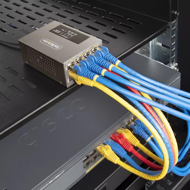 StarTech.com 4 prievadų kelių gigabitų PoE++ injektorius, 5/2,5/1G Ethernet (NBASE-T), PoE/PoE+/PoE++ (802.3af/802.3at/802.3bt), 160W galios biudžetas, montavimas ant sienos/DIN bėgio, nevaldomas