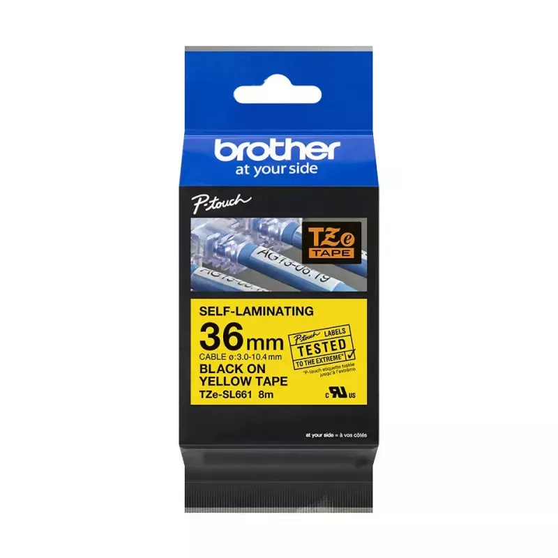 Brother TZe-SL661 lipni juostelė kabeliams žymėti 36 mm juoda ant geltonos