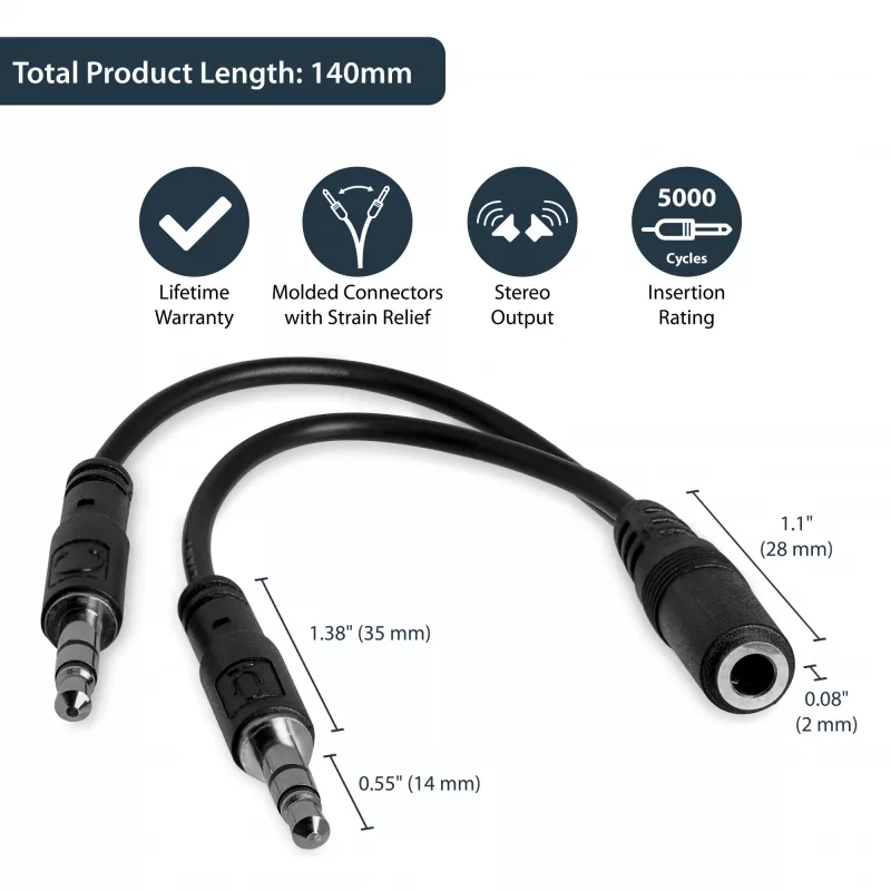 StarTech.com 3.5mm 4 pozicijų į 2x 3 pozicijų 3.5mm ausinių skirstytuvas - F/M
