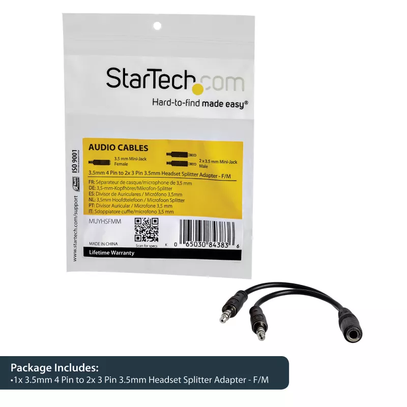 StarTech.com 3.5mm 4 pozicijų į 2x 3 pozicijų 3.5mm ausinių skirstytuvas - F/M