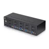 StarTech.com 4 prievadų dviejų monitorių DisplayPort KVM jungiklis, 4K 60Hz, 2x USB 5Gbps šakotuvai, 2x USB 2.0 HID prievadai, karštųjų klavišų ir mygtukų perjungimas, TAA atitiktis - 3.5mm garsas, HDCP