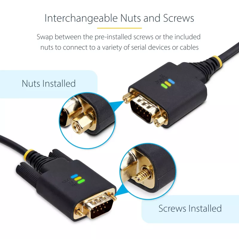 StarTech.com 3ft (1m) USB į RS232 adapteris su COM išlaikymu, keičiamais varžtais/veržlėmis, USB-A į DB9 RS232, FTDI IC, ESD apsauga, Windows/macOS/Linux