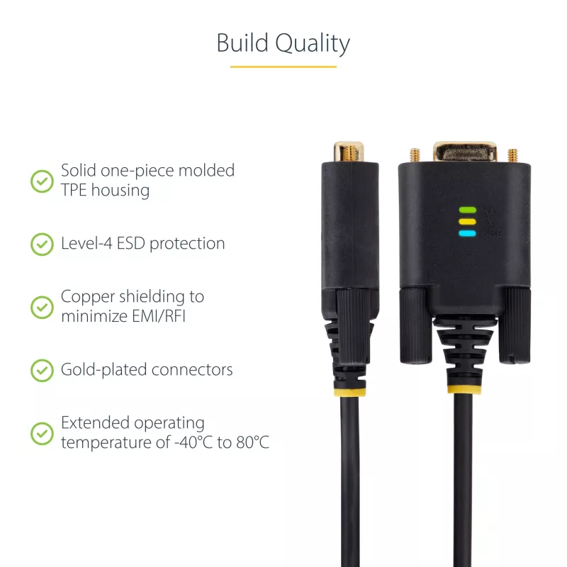 StarTech.com 3ft (1m) USB į RS232 adapteris su COM išlaikymu, keičiamais varžtais/veržlėmis, USB-A į DB9 RS232, FTDI IC, ESD apsauga, Windows/macOS/Linux
