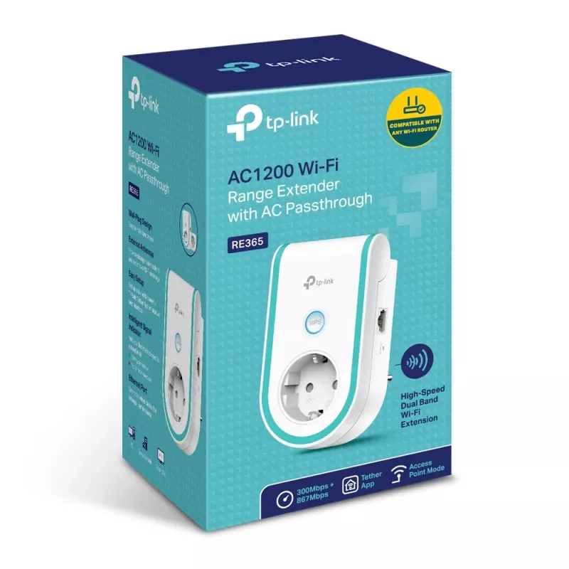 TP-Link RE365 tinklo stiprintuvas, belaidžio tinklo kartotuvas, baltas, 10/100 Mbit/s