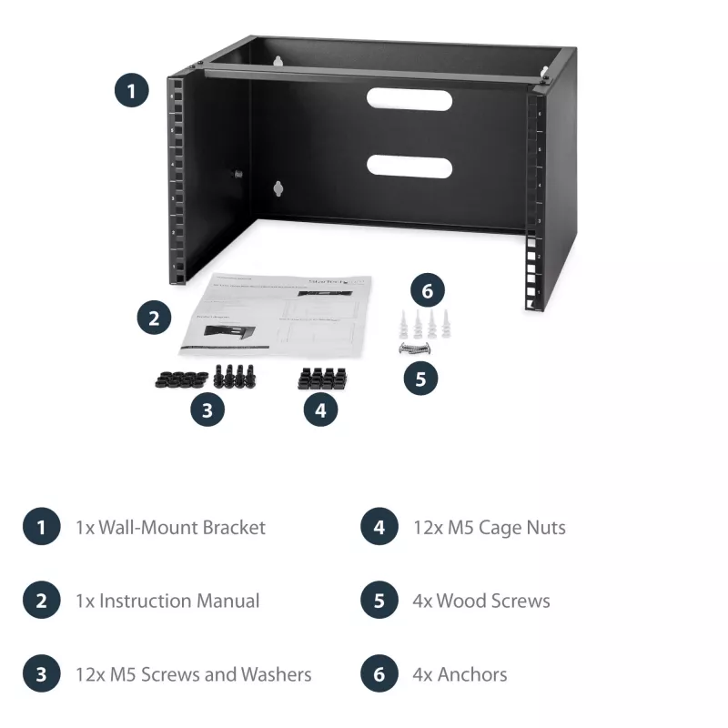 StarTech.com 6U sieninis tinklo stovas – 14 colių gylio (žemo profilio) – 19 colių skydo laikiklis sekliems serveriams ir IT įrangai, tinklo jungikliams – 44 svarų/20 kg talpa, juodas