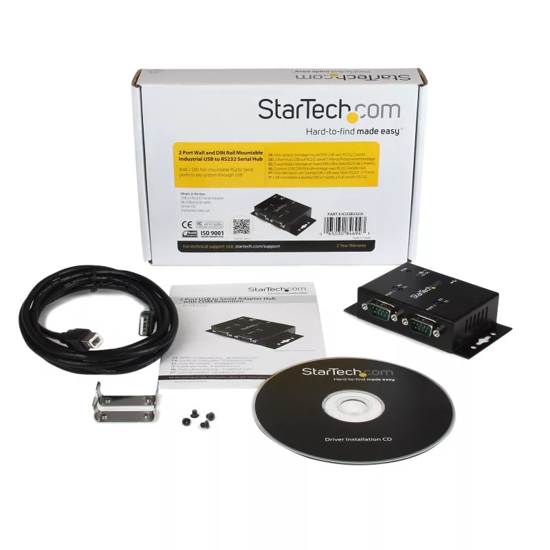 StarTech.com 2 prievadų pramoninis USB į RS232 adapteris su DIN bėgio laikikliais