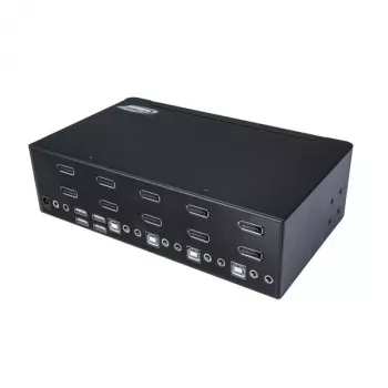 StarTech.com 4 prievadų dvigubas DisplayPort KVM jungiklis - 4K 60Hz, 3840 x 2160 pikseliai, 4K Ultra HD, montavimas į stelažą, 18 W, 2U, juodas
