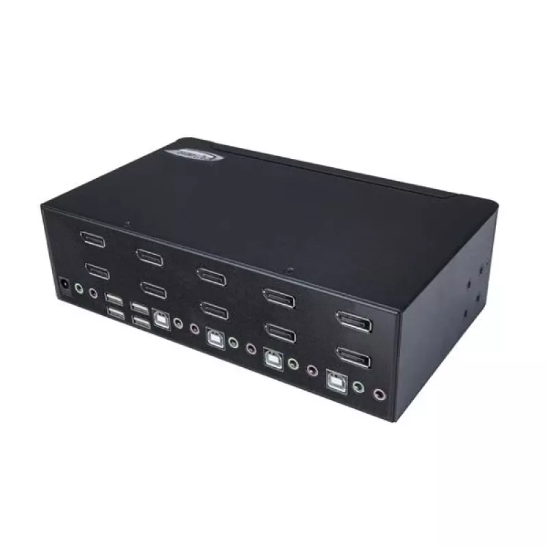 StarTech.com 4 prievadų dvigubas DisplayPort KVM jungiklis - 4K 60Hz, 3840 x 2160 pikseliai, 4K Ultra HD, montavimas į stelažą, 18 W, 2U, juodas