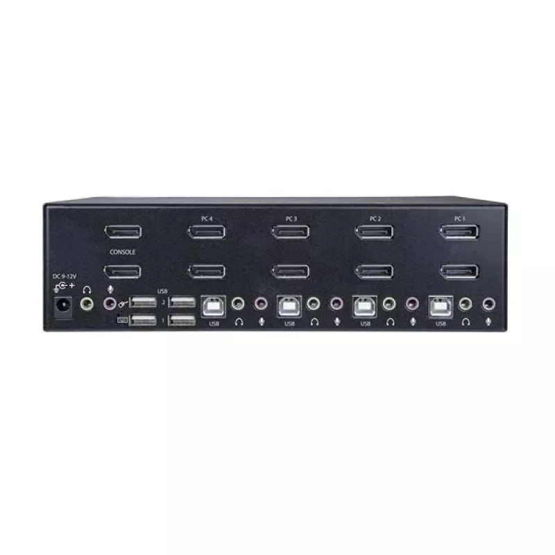 StarTech.com 4 prievadų dvigubas DisplayPort KVM jungiklis - 4K 60Hz, 3840 x 2160 pikseliai, 4K Ultra HD, montavimas į stelažą, 18 W, 2U, juodas