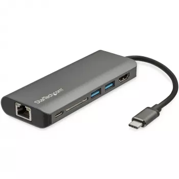 StarTech.com USB-C kelių prievadų adapteris - USB-C kelioninis dokas į 4K HDMI, 3x USB 3.0 šakotuvas, SD/SDHC, GbE, 60W PD 3.0 praėjimas - USB Type-C/Thunderbolt 3