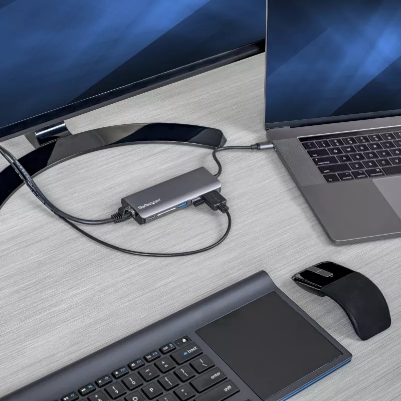 StarTech.com USB-C kelių prievadų adapteris - USB-C kelioninis dokas į 4K HDMI, 3x USB 3.0 šakotuvas, SD/SDHC, GbE, 60W PD 3.0 praėjimas - USB Type-C/Thunderbolt 3