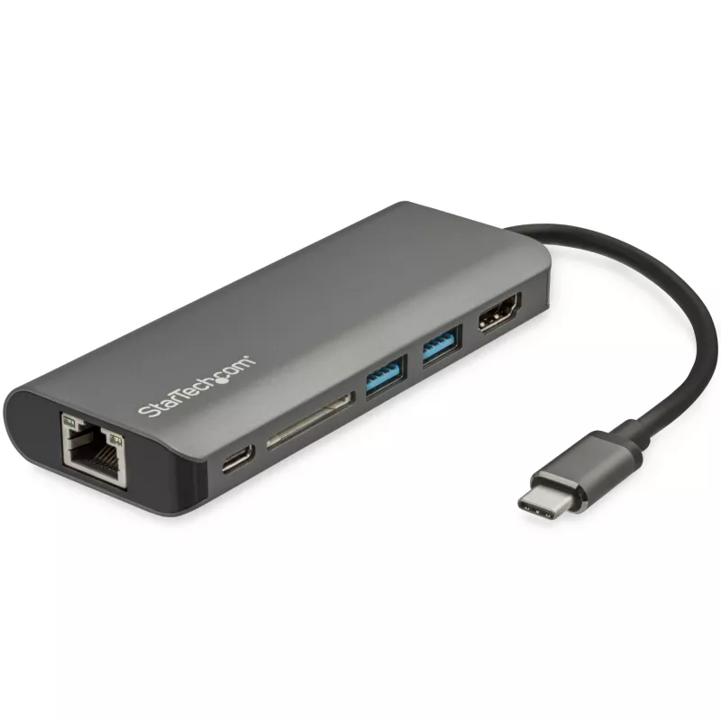 StarTech.com USB-C kelių prievadų adapteris - USB-C kelioninis dokas į 4K HDMI, 3x USB 3.0 šakotuvas, SD/SDHC, GbE, 60W PD 3.0 praėjimas - USB Type-C/Thunderbolt 3