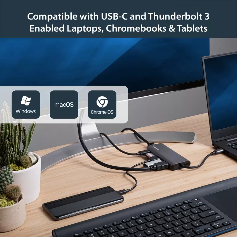 StarTech.com USB-C kelių prievadų adapteris - USB-C kelioninis dokas į 4K HDMI, 3x USB 3.0 šakotuvas, SD/SDHC, GbE, 60W PD 3.0 praėjimas - USB Type-C/Thunderbolt 3