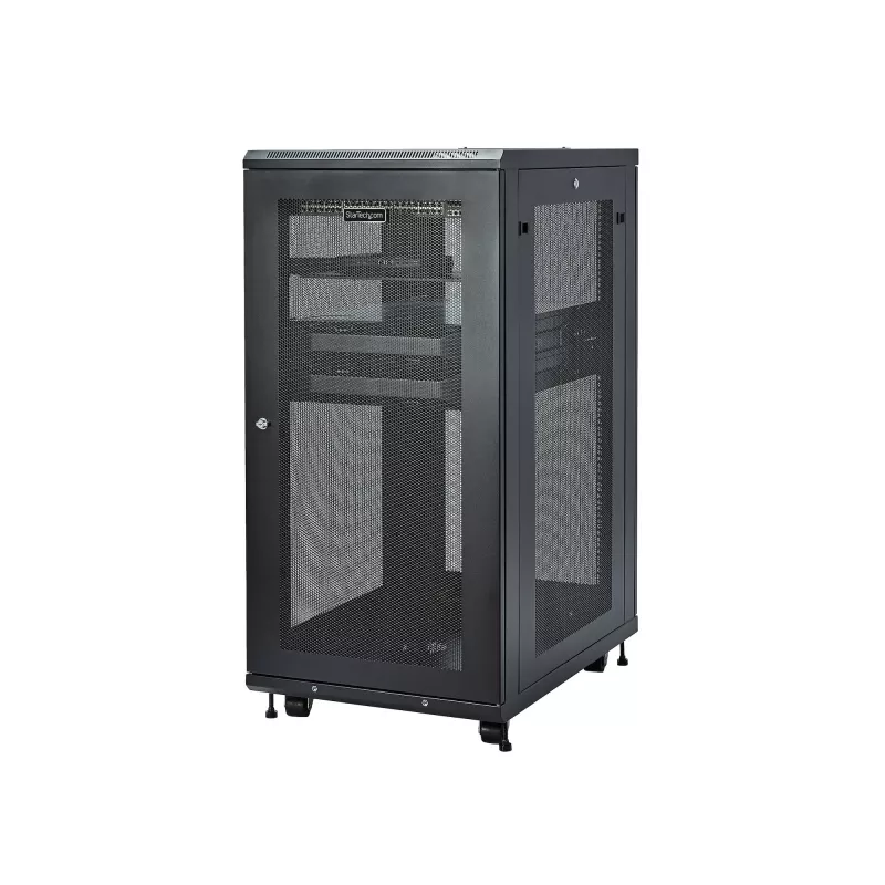 StarTech.com 4-Post 24U serverinis stovas, užrakinama 19 colių duomenų spinta kompiuteriams, AV/IT įrangai, biuro/namų tinklo stovas su ratukais ir reguliuojamais montavimo bėgeliais