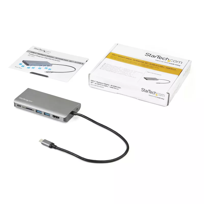 StarTech.com USB-C Mini kelioninis dokas su 4K HDMI / 1080p VGA, 3x USB 3.0, SD, GbE, garsu, 100W PD perdavimu