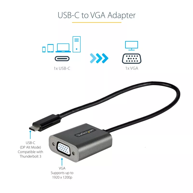 StarTech.com USB-C į VGA adapteris - 1080p USB Type-C į VGA adapteris - USB-C (DP Alt Mode) į VGA monitoriaus/ekrano vaizdo keitiklis - suderinamas su Thunderbolt 3 - 30 cm ilgio kabelis