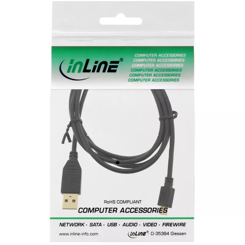 InLine Micro USB 2.0 laidas USB A (vyriškas) / Micro-B (vyriškas), juodas, 2 m
