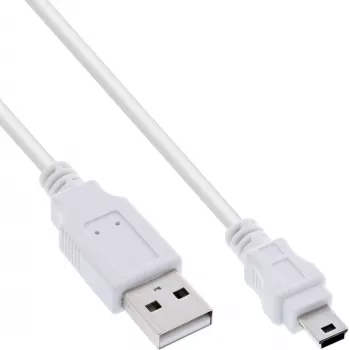 InLine USB 2.0 Mini laidas, A tipo kištukas / mini-B kištukas (5 kontaktų), baltas, 0,5 m