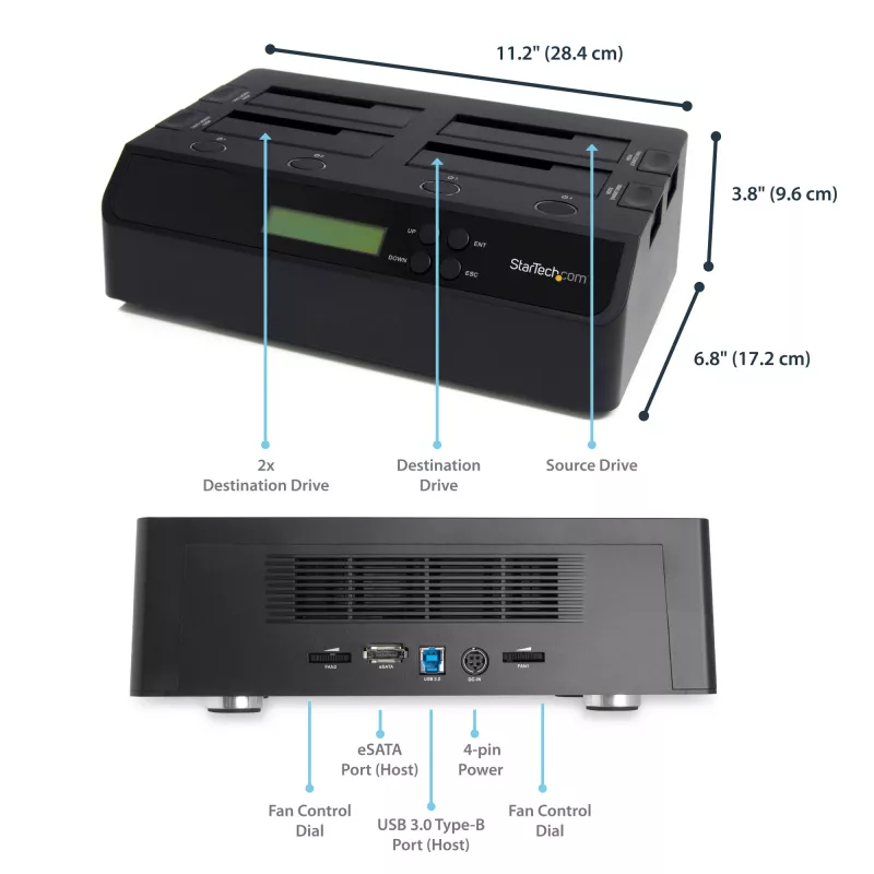 StarTech.com 4 lizdų USB 3.0 eSATA į SATA atskiras 1:3 HDD kietojo disko kopijavimo dokas