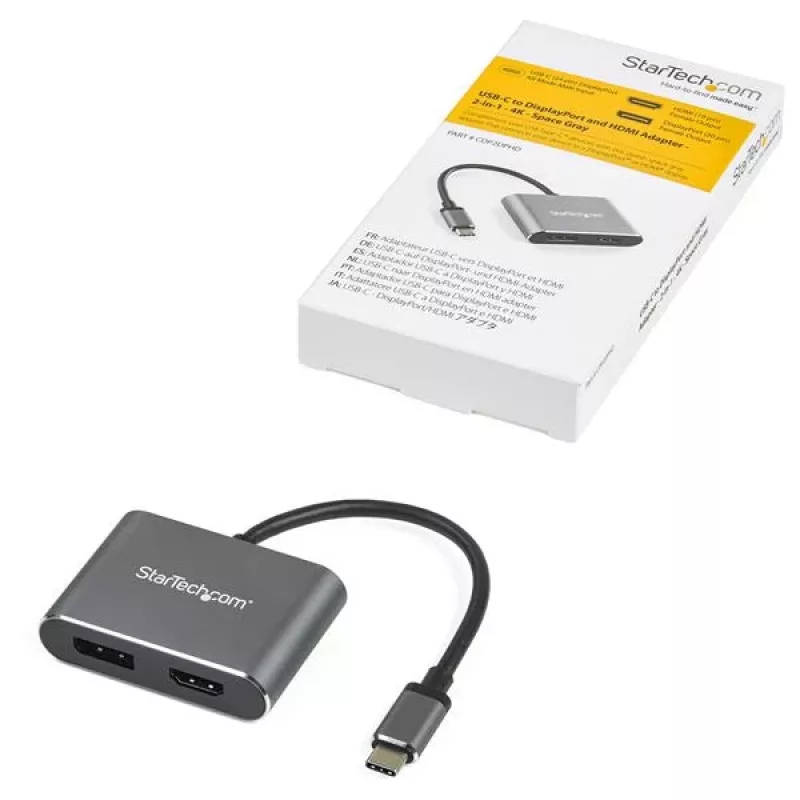 StarTech.com USB-C multiportinis vaizdo adapteris - 4K 60Hz USB-C į HDMI 2.0 arba DisplayPort 1.2 monitoriaus adapteris - USB Type-C 2-in-1 ekrano keitiklis HDMI/DP HBR2 HDR - Thunderbolt 3 suderinamas