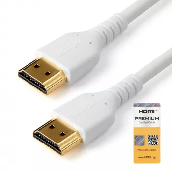 StarTech.com 6ft (2m) Lieknas HDMI 2.0 laidas, lankstus Premium sertifikuotas HDMI laidas su Ethernet, UHD 4K 60Hz HDR10, tvirtas aramidinio pluošto dizainas su TPE apvalkalu, baltas
