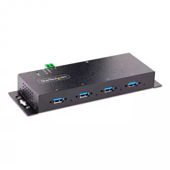 StarTech.com 4 prievadų pramoninis USB 3.0 5Gbps šakotuvas, tvirtas USB šakotuvas su ESD apsauga, DIN/sieninis/stalinis montavimas USB-A šakotuvas, USB plėtiklis su fiksuojamais prievadais, sunkiasvoris - TAA